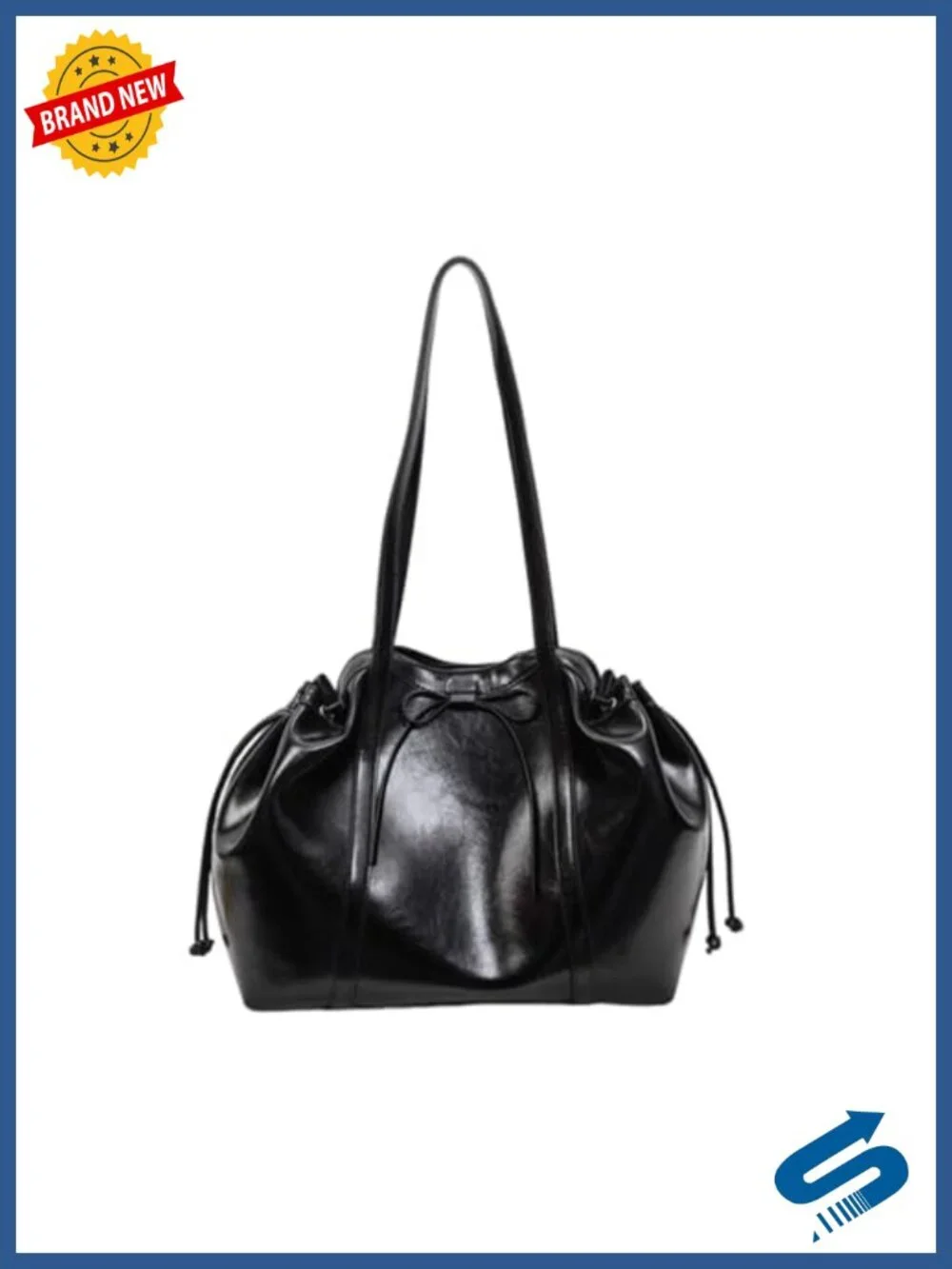 Women's PU Leather Drawstring Bucket Tote Handbag with Bowknot Top-Handle